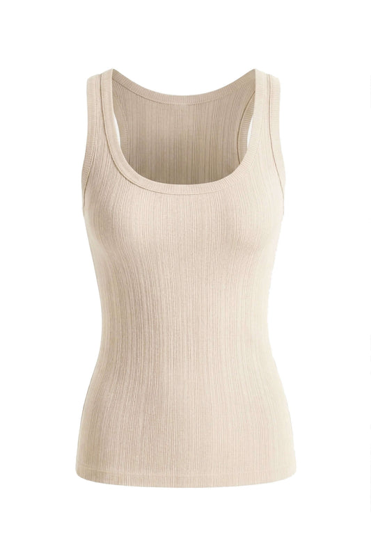 Ecru Lyocell Ribbed Tank Top in soft ribbed jersey for a breathable and streamlined fit.